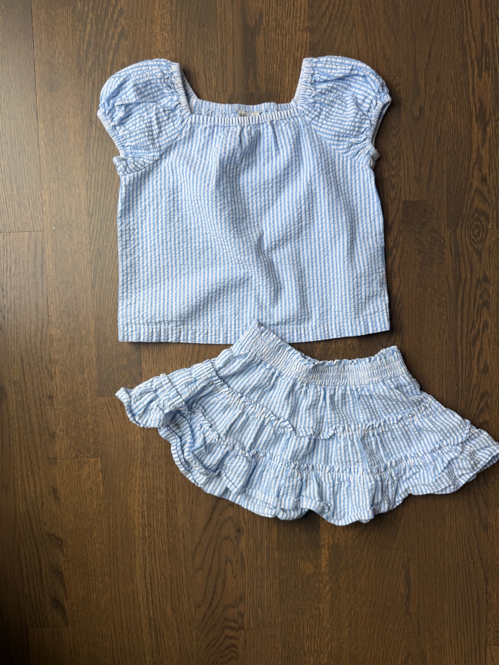 Janie and Jake Crewcuts Light Blue and White Striped Seersucker Set